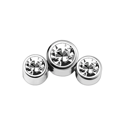 Triple CZ Crystal Internally Threaded Dermal Anchor Top - Stainless Steel