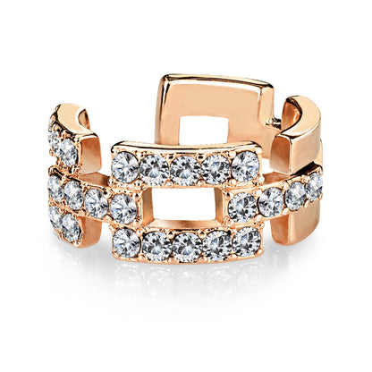 Non-Piercing CZ Paved Stacked Bricks Faux Cartilage Clip-On Wrap Ring
 - Rhodium or 14Kt. Gold Plated Brass