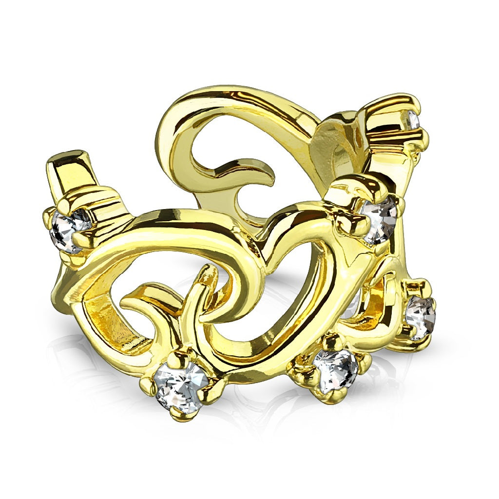Non-Piercing Linked Filigree Tribal Hearts Faux Cartilage Clip-On Wrap Ring
 - Rhodium or 14Kt. Gold Plated Brass