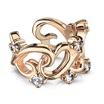 Non-Piercing Linked Filigree Tribal Hearts Faux Cartilage Clip-On Wrap Ring
 - Rhodium or 14Kt. Gold Plated Brass