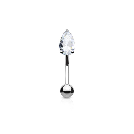 Prong Set CZ Crystal Teardrop Eyebrow Curved Barbell - 316L Surgical Steel