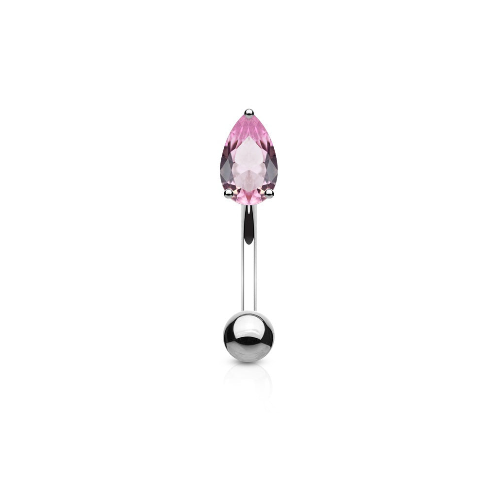 Prong Set CZ Crystal Teardrop Eyebrow Curved Barbell - 316L Surgical Steel