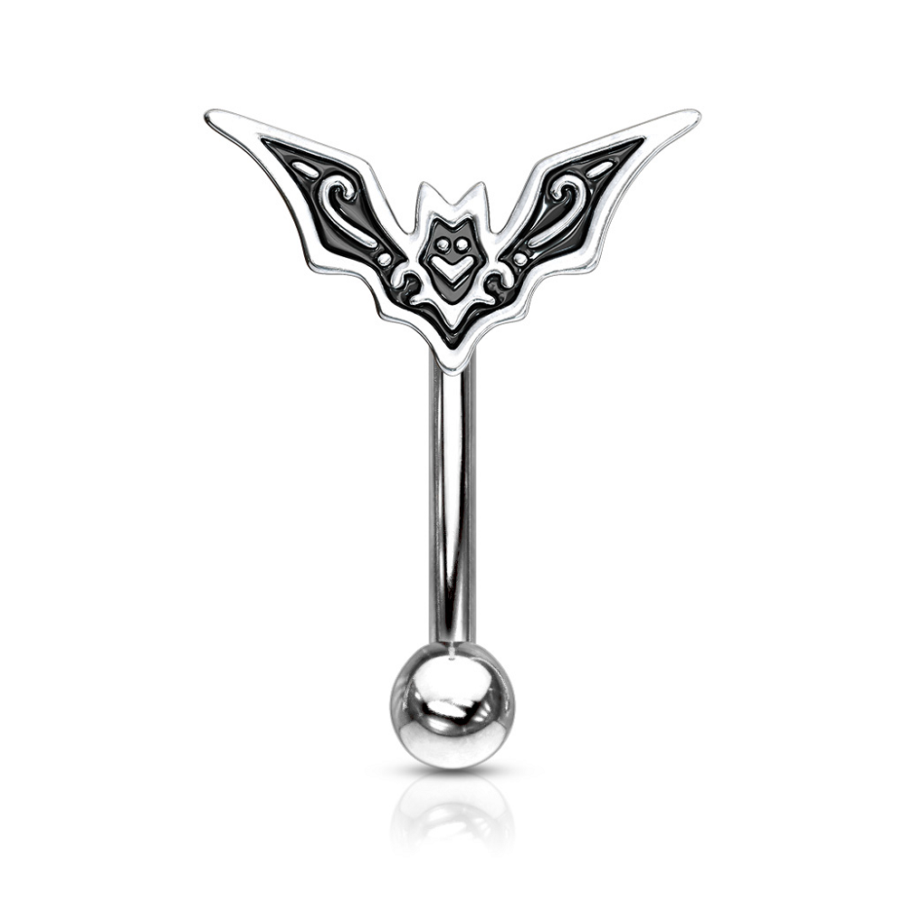 Horror Bat Top Curved Barbell Eyebrow Ring - 316L Stainless Steel