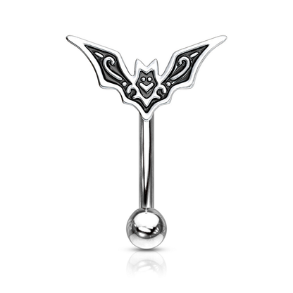 Horror Bat Top Curved Barbell Eyebrow Ring - 316L Stainless Steel