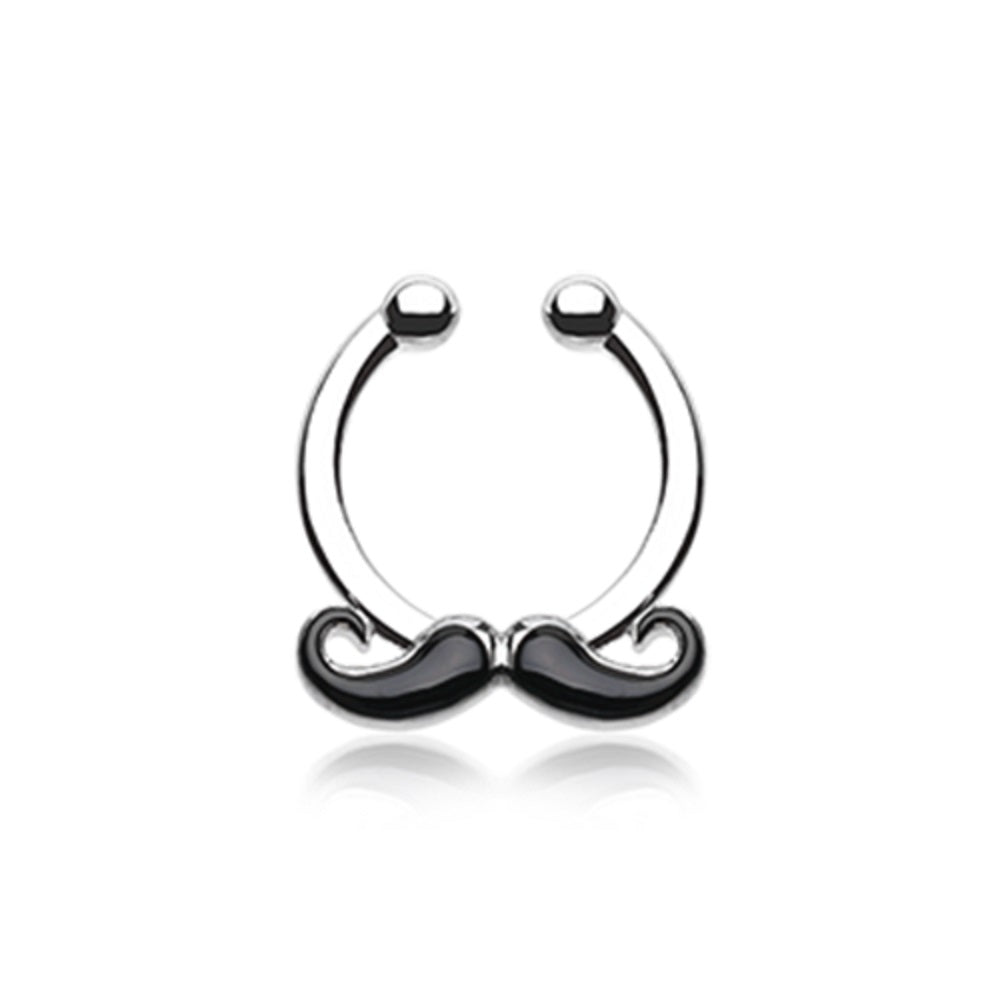 Classic Mustache Fake Clip On Septum Ring - Stainless Steel