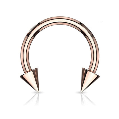 Spike Ends Circular Horseshoe Barbell
 - Rose Gold Plated Stainless Steel