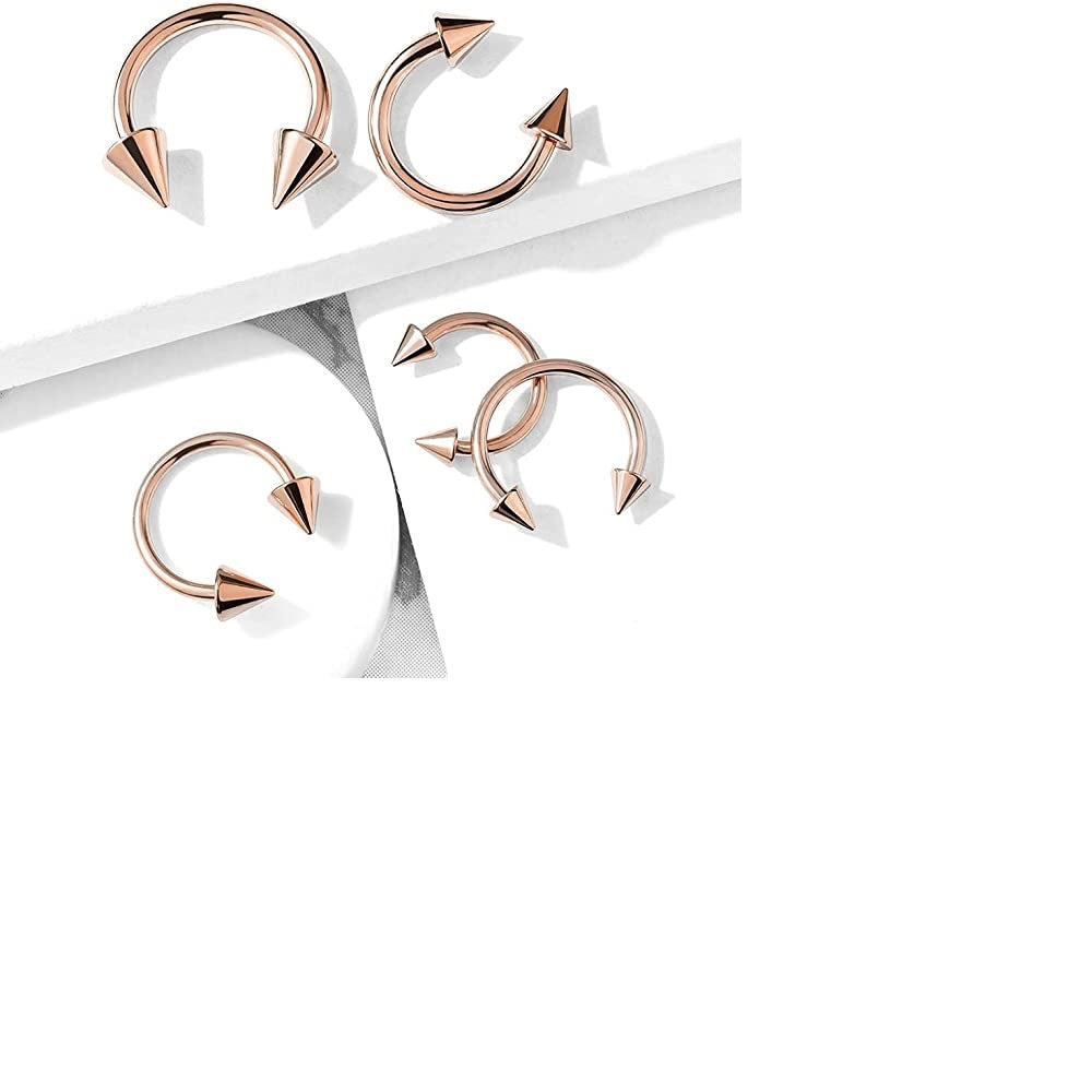 Spike Ends Circular Horseshoe Barbell
 - Rose Gold Plated Stainless Steel