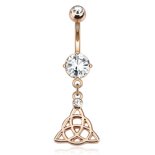 Celtic Knot Dangling Belly Button Ring - Rose Gold Plated Stainless Steel