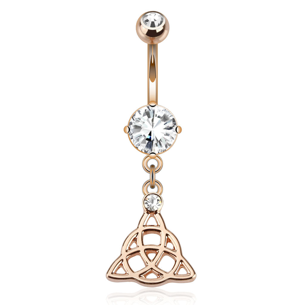 Celtic Knot Dangling Belly Button Ring - Rose Gold Plated Stainless Steel