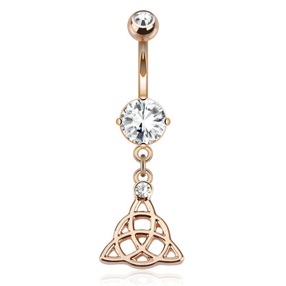 Celtic Knot Dangling Belly Button Ring - Rose Gold Plated Stainless Steel