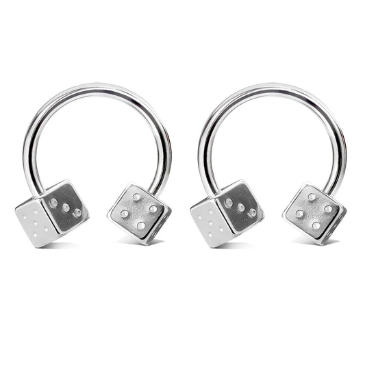 Lucky Dice Horseshoe Barbell Nipple Rings - 316L Stainless Steel - Pair