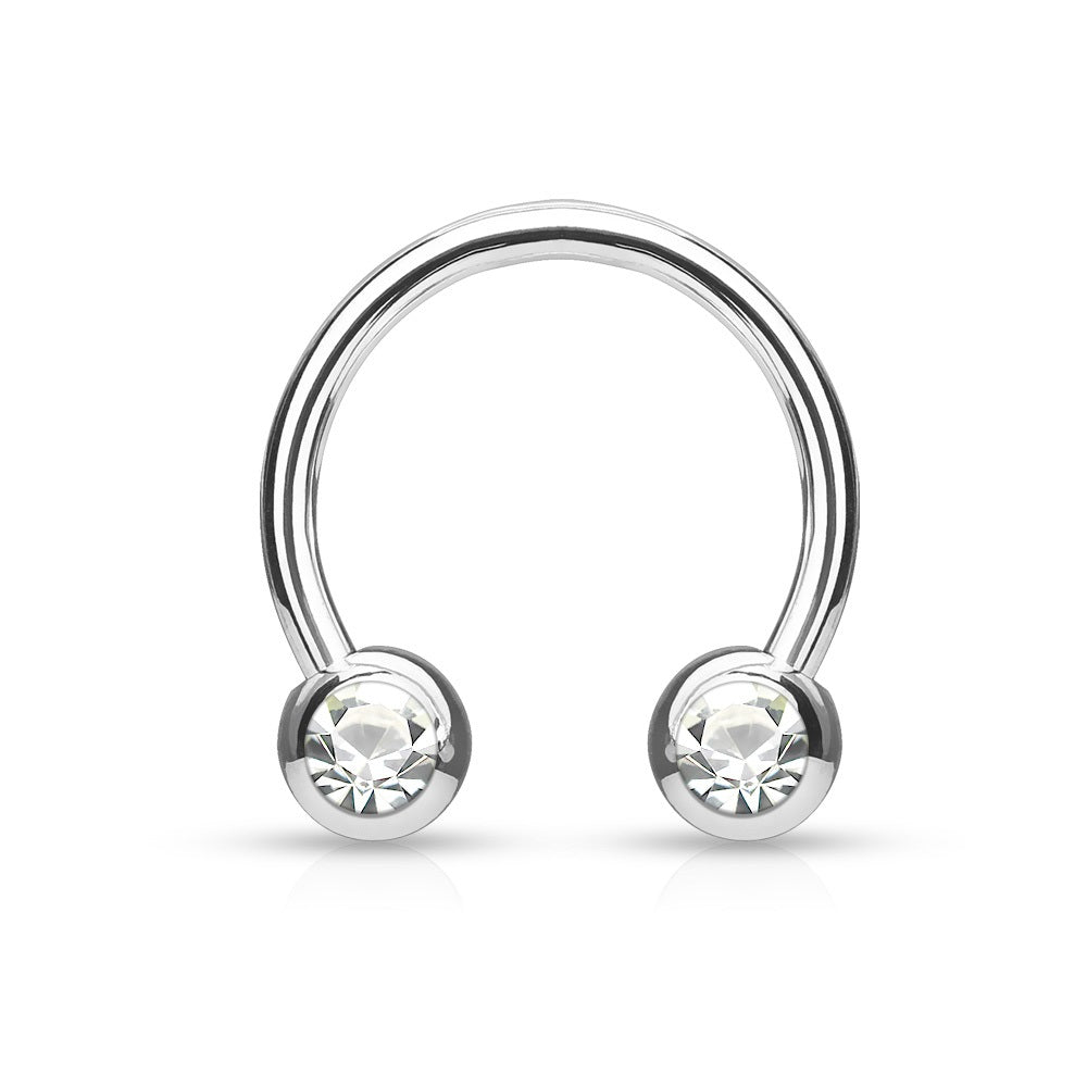 Front Facing Accented Jewel Set Balls Septum Cartilage Helix Daith Circular Horseshoe Barbell
 - 316L Stainless Steel