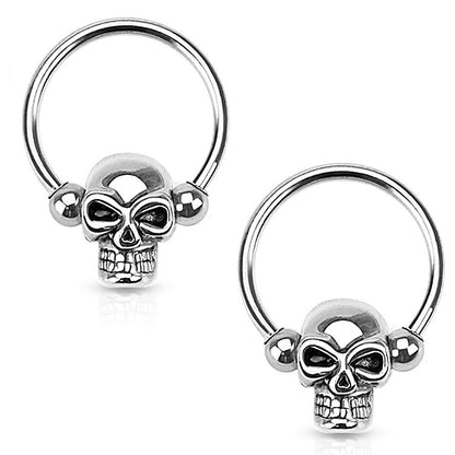 Skull Captive Bead Nipple Rings - 316L Surgical Steel - Pair