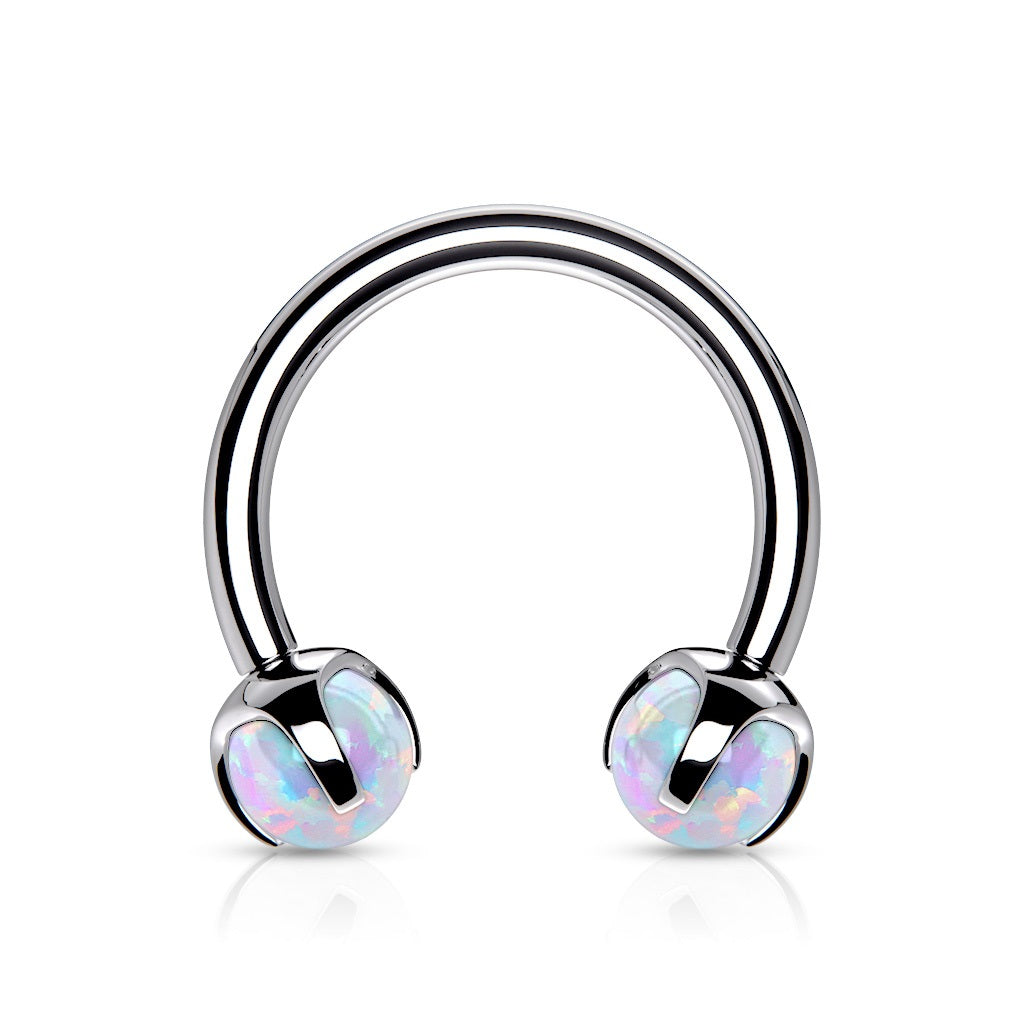 Internally Threaded Claw Set Synthetic Opal Ends Circular Horseshoe Barbell - 316L Stainless Steel