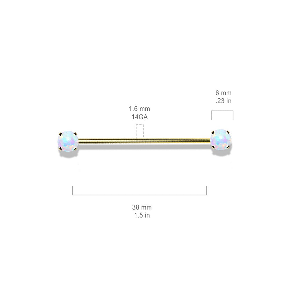 Threadless Push-in Prong Set Synthetic Opal Industrial Barbell - Stainless Steel