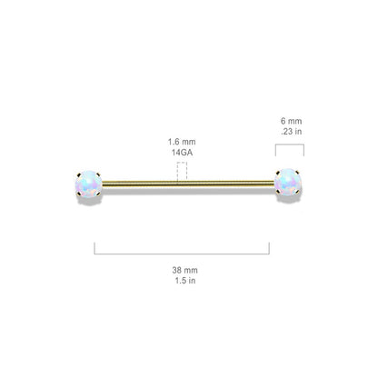 Threadless Push-in Prong Set Synthetic Opal Industrial Barbell - Stainless Steel