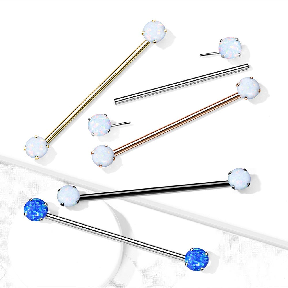 Threadless Push-in Prong Set Synthetic Opal Industrial Barbell - Stainless Steel