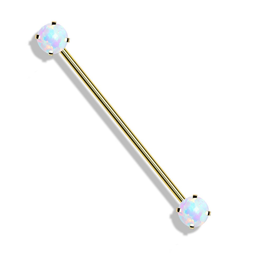 Threadless Push-in Prong Set Synthetic Opal Industrial Barbell - Stainless Steel