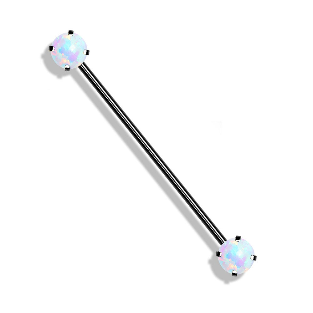 Threadless Push-in Prong Set Synthetic Opal Industrial Barbell - Stainless Steel