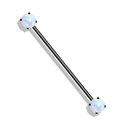 Threadless Push-in Prong Set Synthetic Opal Industrial Barbell - Stainless Steel