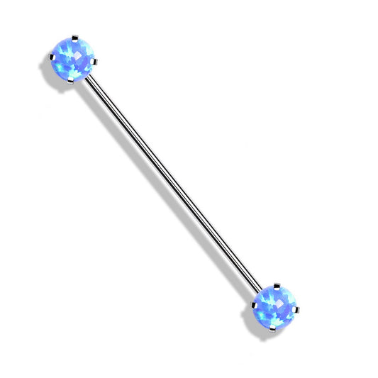 Threadless Push-in Prong Set Synthetic Opal Industrial Barbell - Stainless Steel