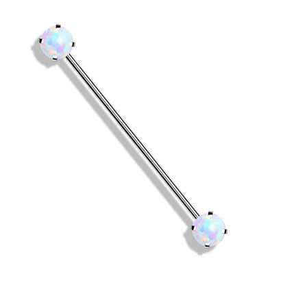 Threadless Push-in Prong Set Synthetic Opal Industrial Barbell - Stainless Steel