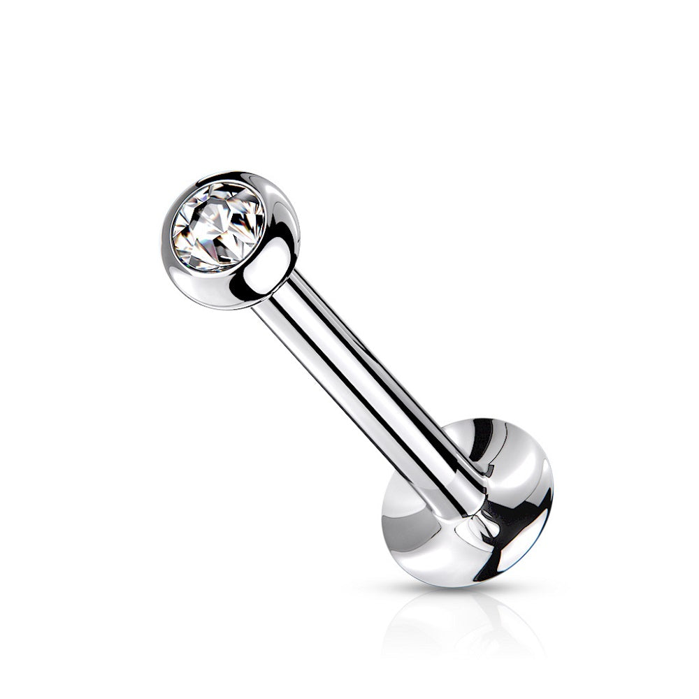 Threadless Push-In CZ Crystal Ball Top Flat Back Barbell Stud - Stainless Steel