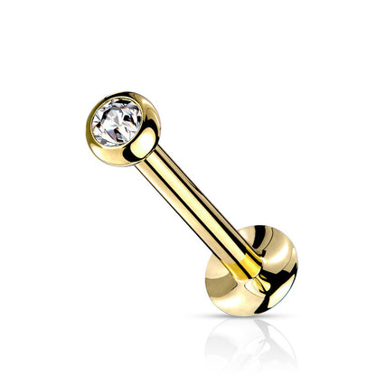 Threadless Push-In CZ Crystal Ball Top Flat Back Barbell Stud - Stainless Steel