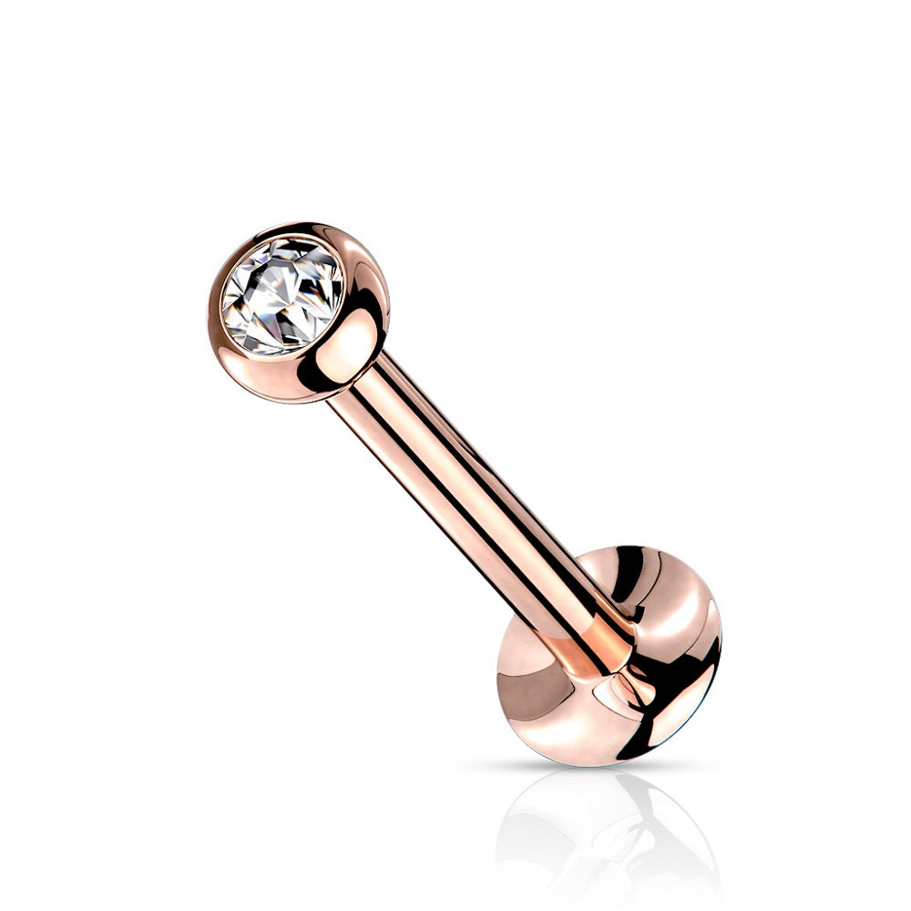 Threadless Push-In CZ Crystal Ball Top Flat Back Barbell Stud - Stainless Steel