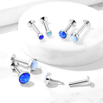 Threadless Push-in Synthetic Opal Flat Top Stud - Stainless Steel