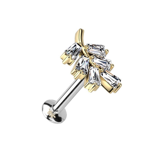 CZ Crystal Leaf Threadless Push-in Convex Back Stud - 316L Stainless Steel