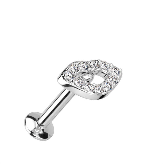 CZ Crystal Paved Lips Threadless Push-in Stud - 316L Stainless Steel