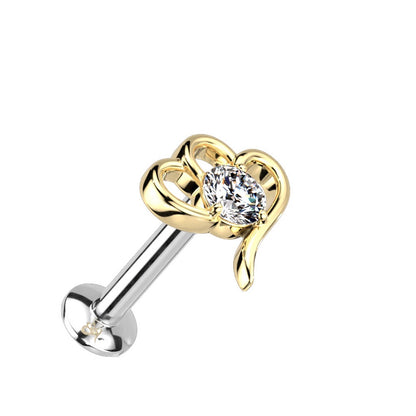Hollow Heart with CZ Crystal Center Threadless Push-in Stud - 316L Stainless Steel