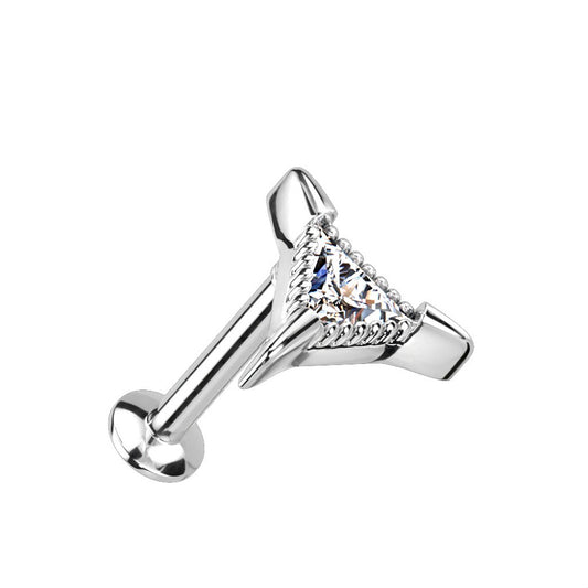 Triangle CZ Crystal Threadless Push-in Stud - 316L Stainless Steel