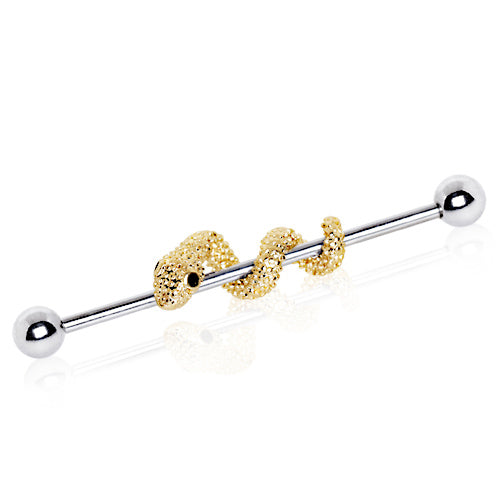 Gold Plated Wrapped Tree Snake Industrial Barbell - Stainless Steel