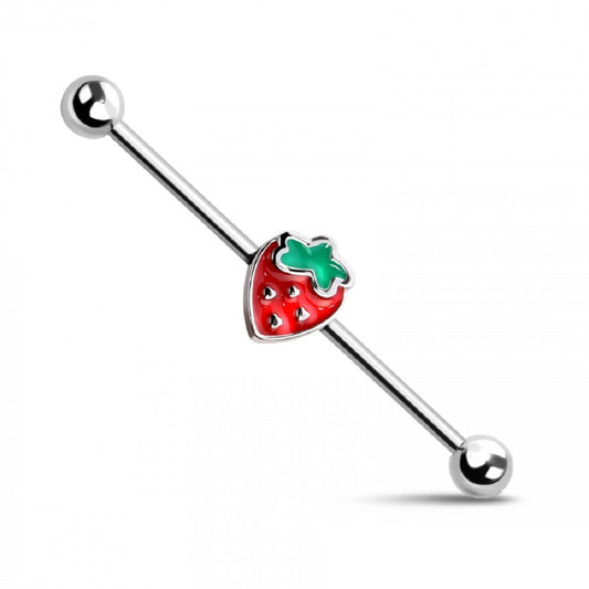 Enamel Strawberry Industrial Barbell - 316L Stainless Steel