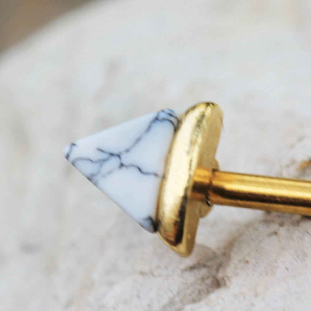Howlite Stone Arrow Industrial Barbell - Gold Plated Stainless Steel