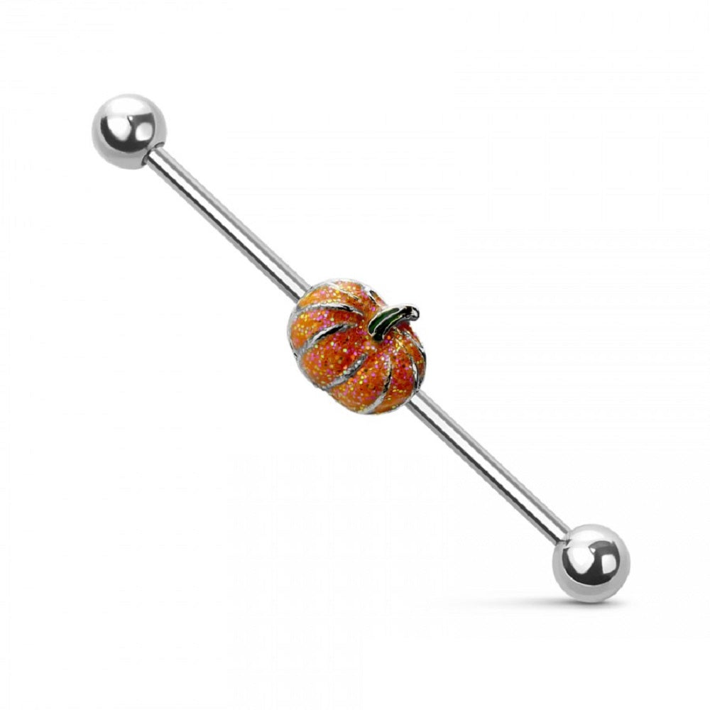 Little Glitter Pumpkin Industrial Barbell - 316L Stainless Steel