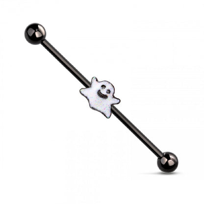 Smiling Spooky Ghost Industrial Barbell - 316L Stainless Steel