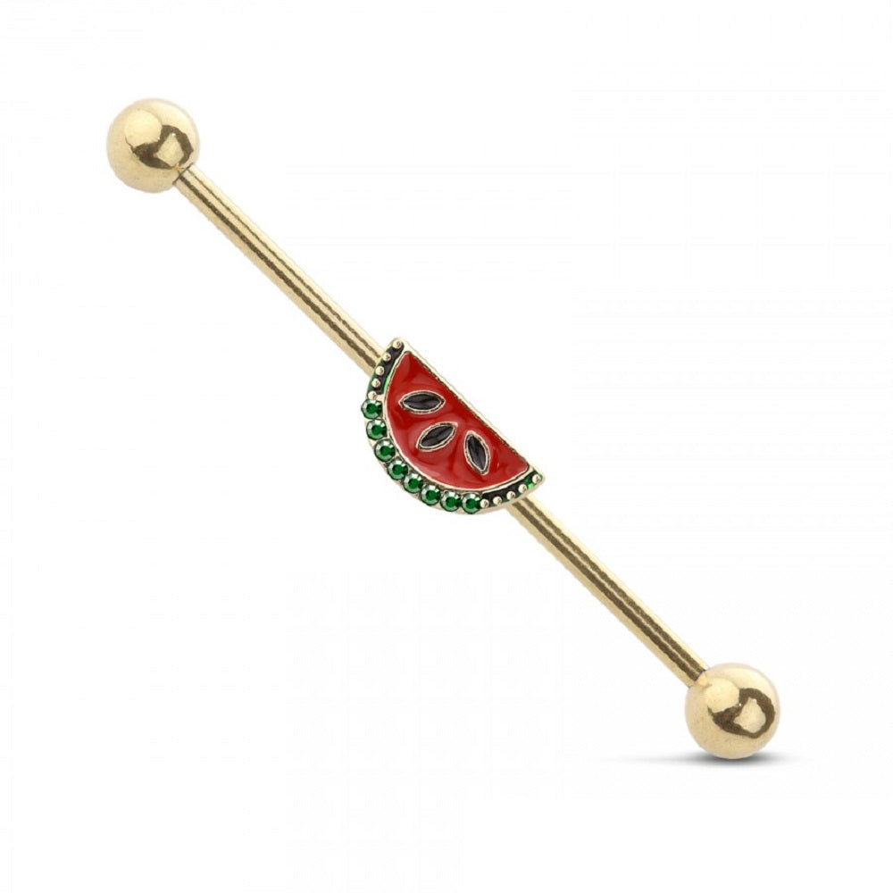 CZ Crystal Paved Watermelon Industrial Barbell - Stainless Steel