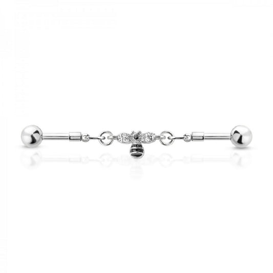 Chain Link CZ Paved Bee Industrial Barbell - 316L Stainless Steel