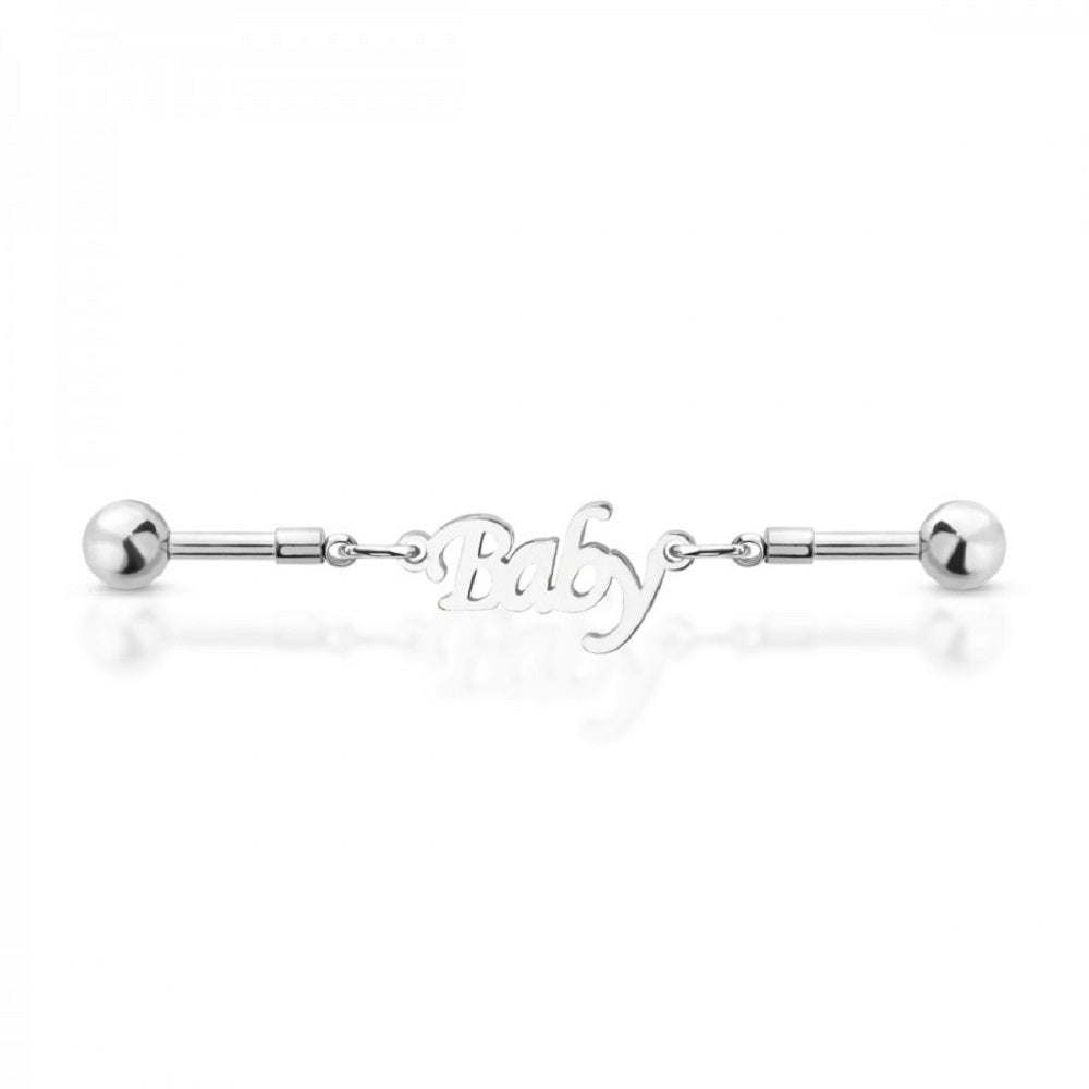 Baby Logo Chain Link Industrial Barbell - 316L Stainless Steel
