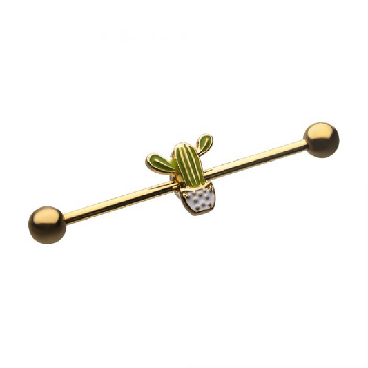 Gold Plated Cactus Industrial Barbell - Stainless Steel