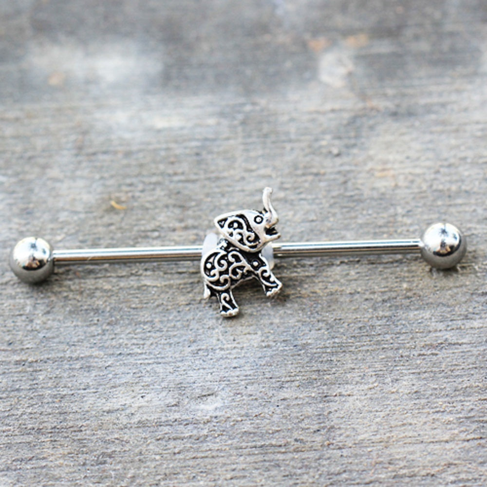 Henna Elephant Industrial Barbell - 316L Surgical Steel