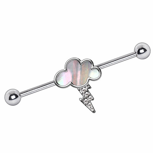 Rain Cloud and Lighting Bolt Industrial Barbell - Stainless Steel