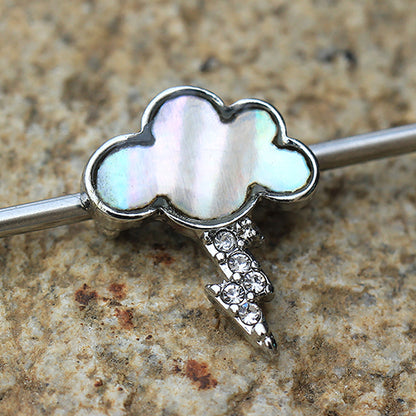 Rain Cloud and Lighting Bolt Industrial Barbell - Stainless Steel