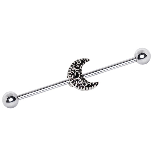 Henna Design Crescent Moon Industrial Barbell - Stainless Steel