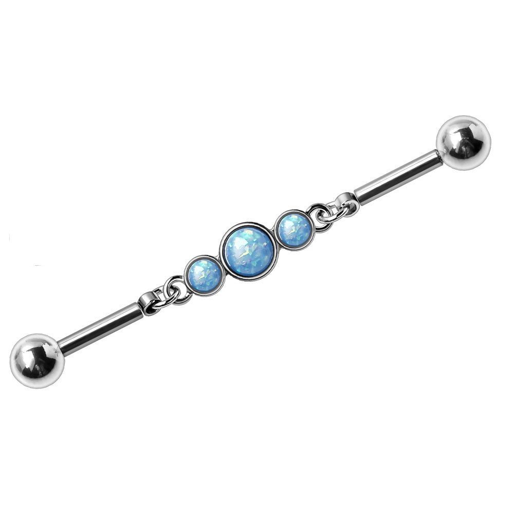 Blue Opalite Bubbles Chain Industrial Barbell - 316L Stainless Steel