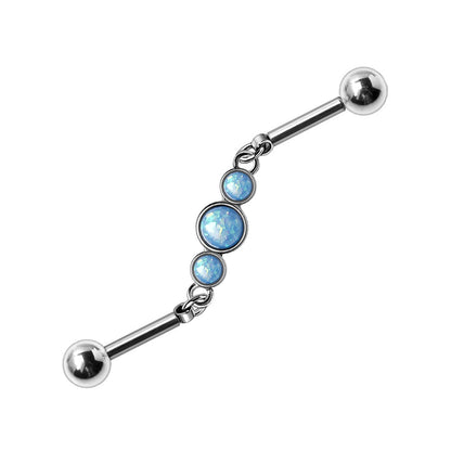 Blue Opalite Bubbles Chain Industrial Barbell - 316L Stainless Steel
