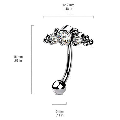 Threadless CZ Crystal and Ball Clusters Eyebrow Curved Barbell - G23 Implant Grade Titanium